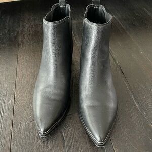 Marc Fisher Black Pointed Leather Ankle Booties with Pull Tabs